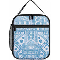 Blue Bula Fiji Lunch Bag Unique Masi Tapa Pattern LT14 10.2 × 8.3 × 4.3 inch Blue - Polynesian Pride