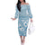 Blue Bula Fiji Off The Shoulder Long Sleeve Dress Unique Masi Tapa Pattern