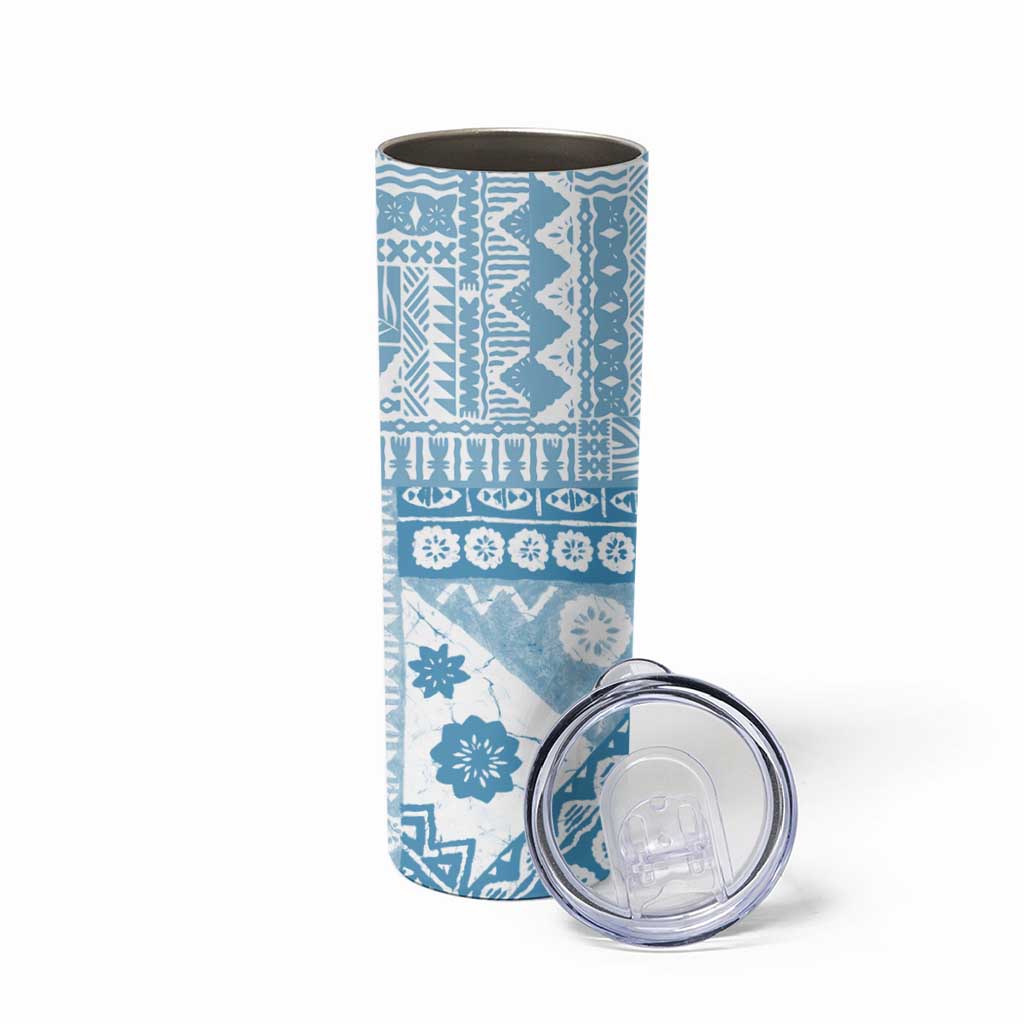Blue Bula Fiji Skinny Tumbler Unique Masi Tapa Pattern