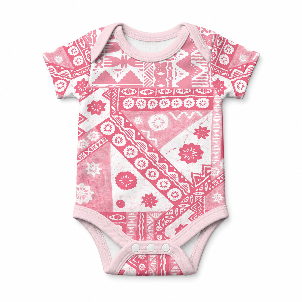 Pink Bula Fiji Baby Onesie Unique Masi Tapa Pattern LT14 Pink - Polynesian Pride