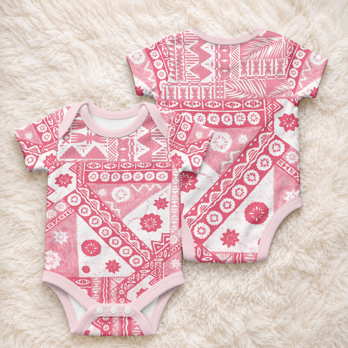 Pink Bula Fiji Baby Onesie Unique Masi Tapa Pattern LT14 - Polynesian Pride