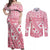 Pink Bula Fiji Couples Matching Off Shoulder Maxi Dress and Long Sleeve Button Shirt Unique Masi Tapa Pattern