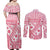 Pink Bula Fiji Couples Matching Off Shoulder Maxi Dress and Long Sleeve Button Shirt Unique Masi Tapa Pattern