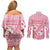 Pink Bula Fiji Couples Matching Off Shoulder Short Dress and Long Sleeve Button Shirt Unique Masi Tapa Pattern