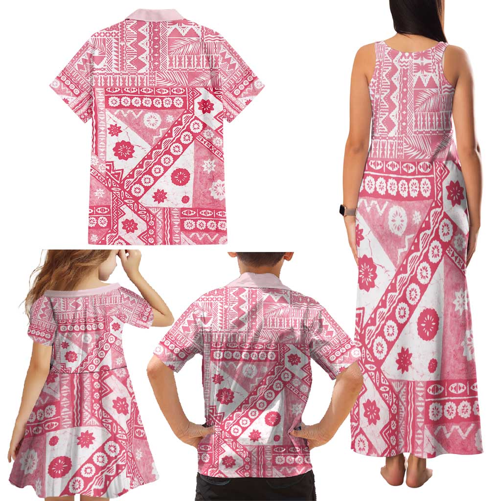 Pink Bula Fiji Family Matching Tank Maxi Dress and Hawaiian Shirt Unique Masi Tapa Pattern