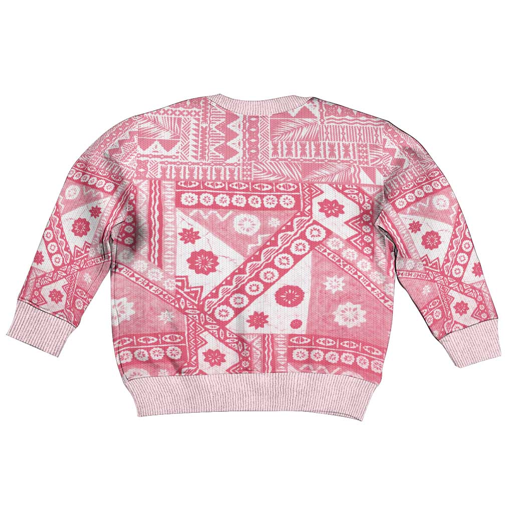 Pink Bula Fiji Kid Ugly Christmas Sweater Unique Masi Tapa Pattern