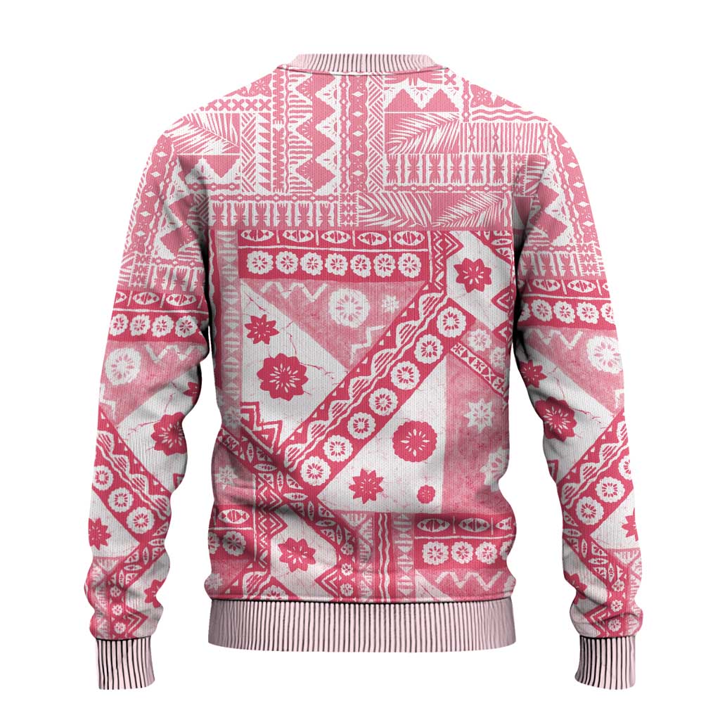Pink Bula Fiji Ugly Christmas Sweater Unique Masi Tapa Pattern