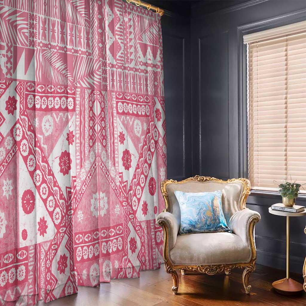 Pink Bula Fiji Window Curtain Unique Masi Tapa Pattern