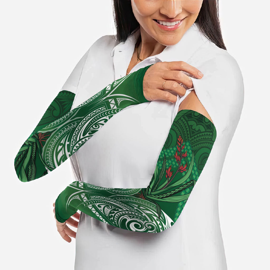 Rongoa Maori New Zealand Harakeke Arm Sleeves NZ Weaving Pattern Green LT14 - Polynesian Pride