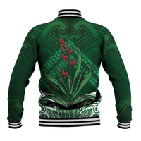Rongoa Maori New Zealand Harakeke Baseball Jacket NZ Weaving Pattern Green LT14 - Polynesian Pride