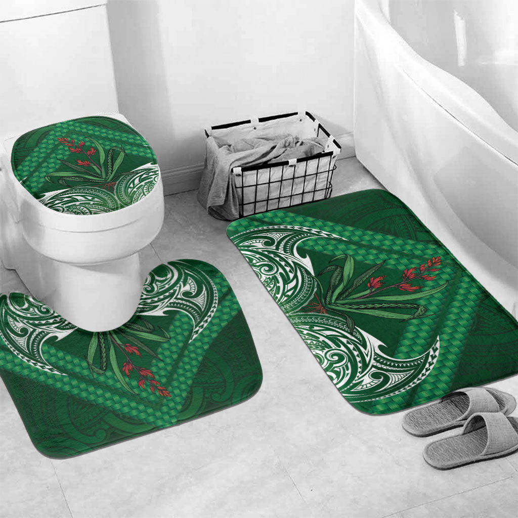 Rongoa Maori New Zealand Harakeke Bathroom Set NZ Weaving Pattern Green LT14 Mat Set Only (3 pcs) One Size Green - Polynesian Pride