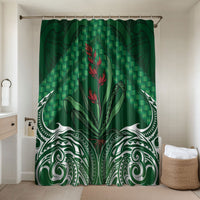 Rongoa Maori New Zealand Harakeke Bathroom Set NZ Weaving Pattern Green LT14 Shower Curtain Only Green - Polynesian Pride