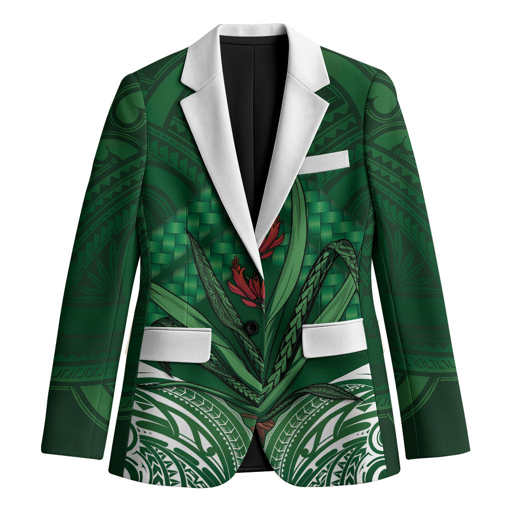 Rongoa Maori New Zealand Harakeke Blazer NZ Weaving Pattern Green LT14 Unisex Green - Polynesian Pride
