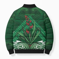 Rongoa Maori New Zealand Harakeke Bomber Puffer Jacket NZ Weaving Pattern Green LT14 - Polynesian Pride