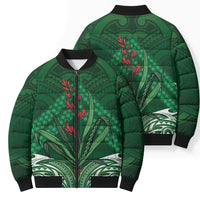 Rongoa Maori New Zealand Harakeke Bomber Puffer Jacket NZ Weaving Pattern Green LT14 - Polynesian Pride