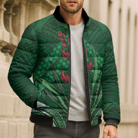 Rongoa Maori New Zealand Harakeke Bomber Puffer Jacket NZ Weaving Pattern Green LT14 - Polynesian Pride
