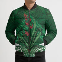 Rongoa Maori New Zealand Harakeke Bomber Puffer Jacket NZ Weaving Pattern Green LT14 - Polynesian Pride