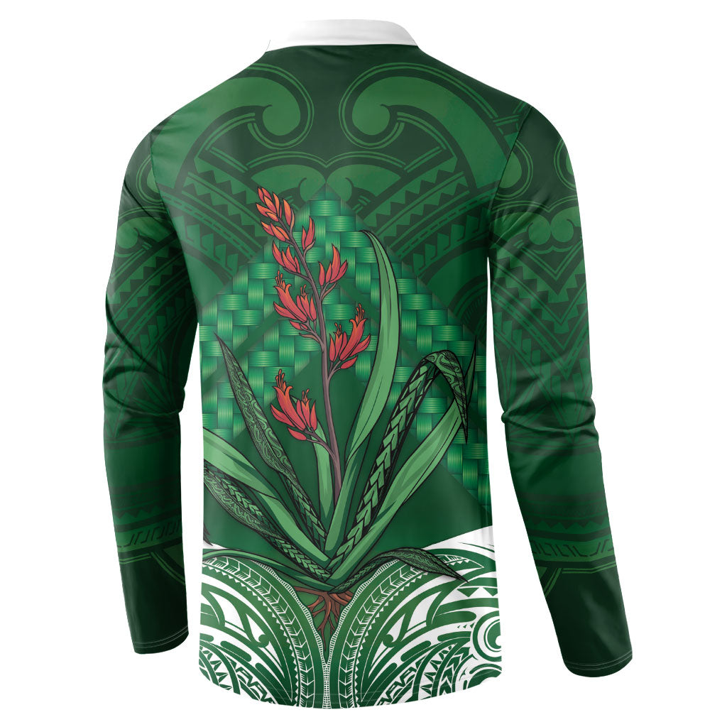 Rongoa Maori New Zealand Harakeke Button Sweatshirt NZ Weaving Pattern Green LT14 - Polynesian Pride