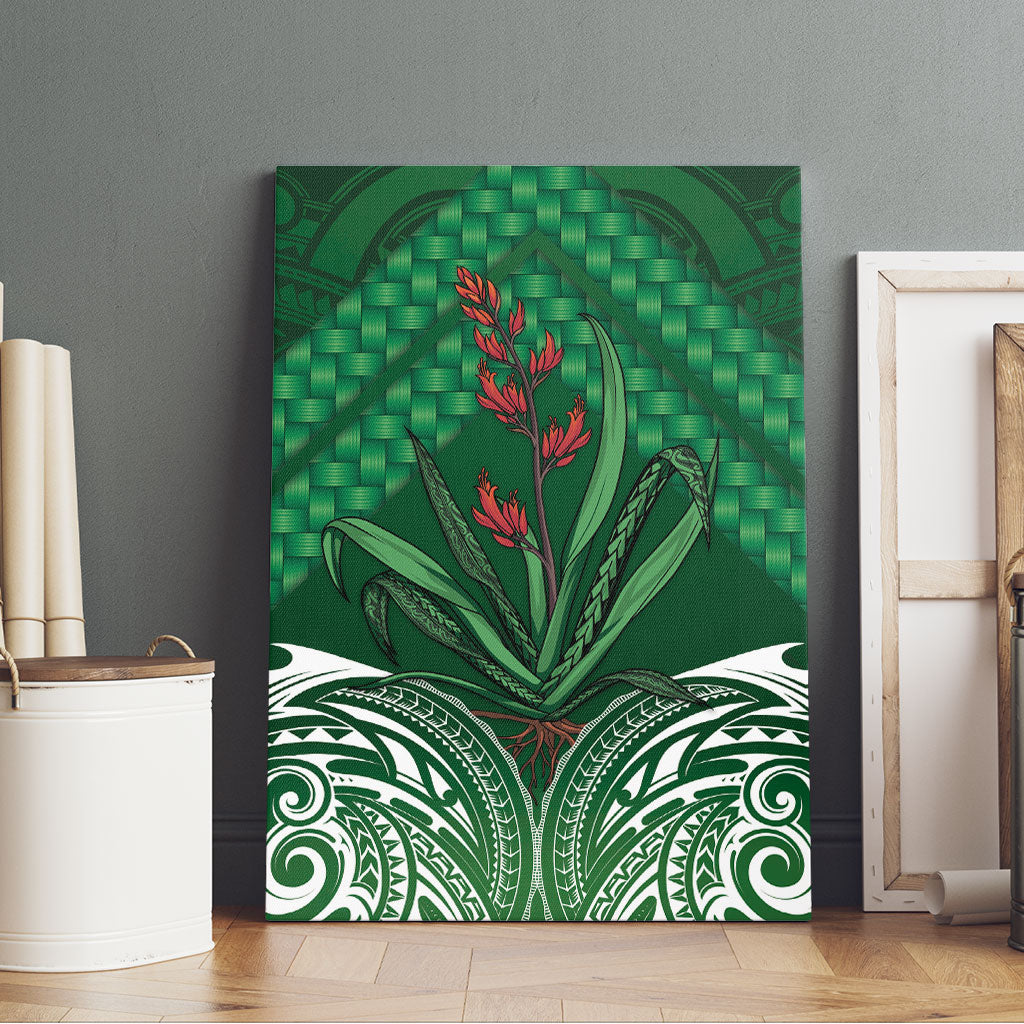 Rongoa Maori New Zealand Harakeke Canvas Wall Art NZ Weaving Pattern Green LT14 - Polynesian Pride