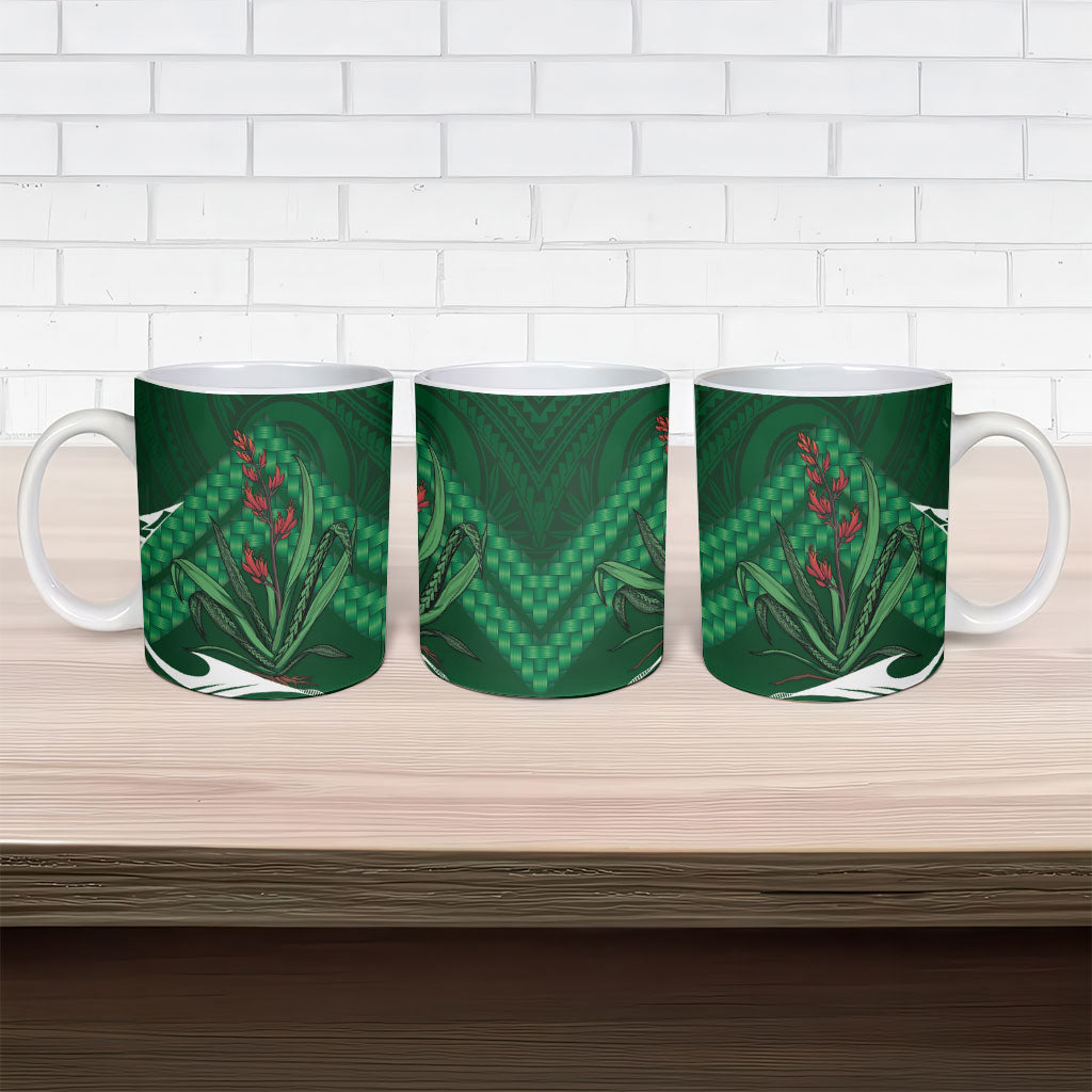 Rongoa Maori New Zealand Harakeke Ceramic Mug NZ Weaving Pattern Green LT14 - Polynesian Pride