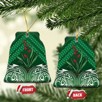 Rongoa Maori New Zealand Harakeke Ceramic Ornament NZ Weaving Pattern Green LT14 Bell Flake Green - Polynesian Pride