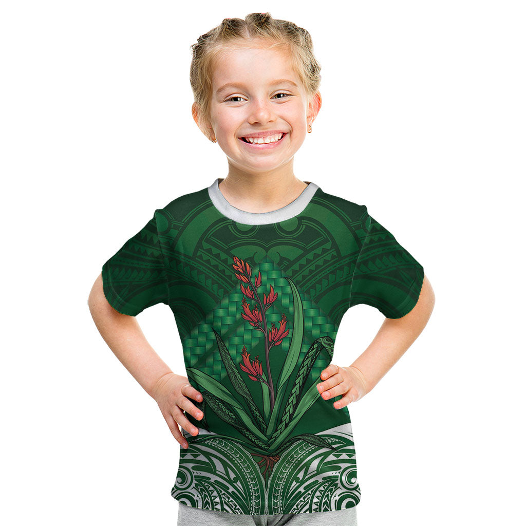 Rongoa Maori New Zealand Harakeke Kid T Shirt NZ Weaving Pattern Green LT14 Green - Polynesian Pride