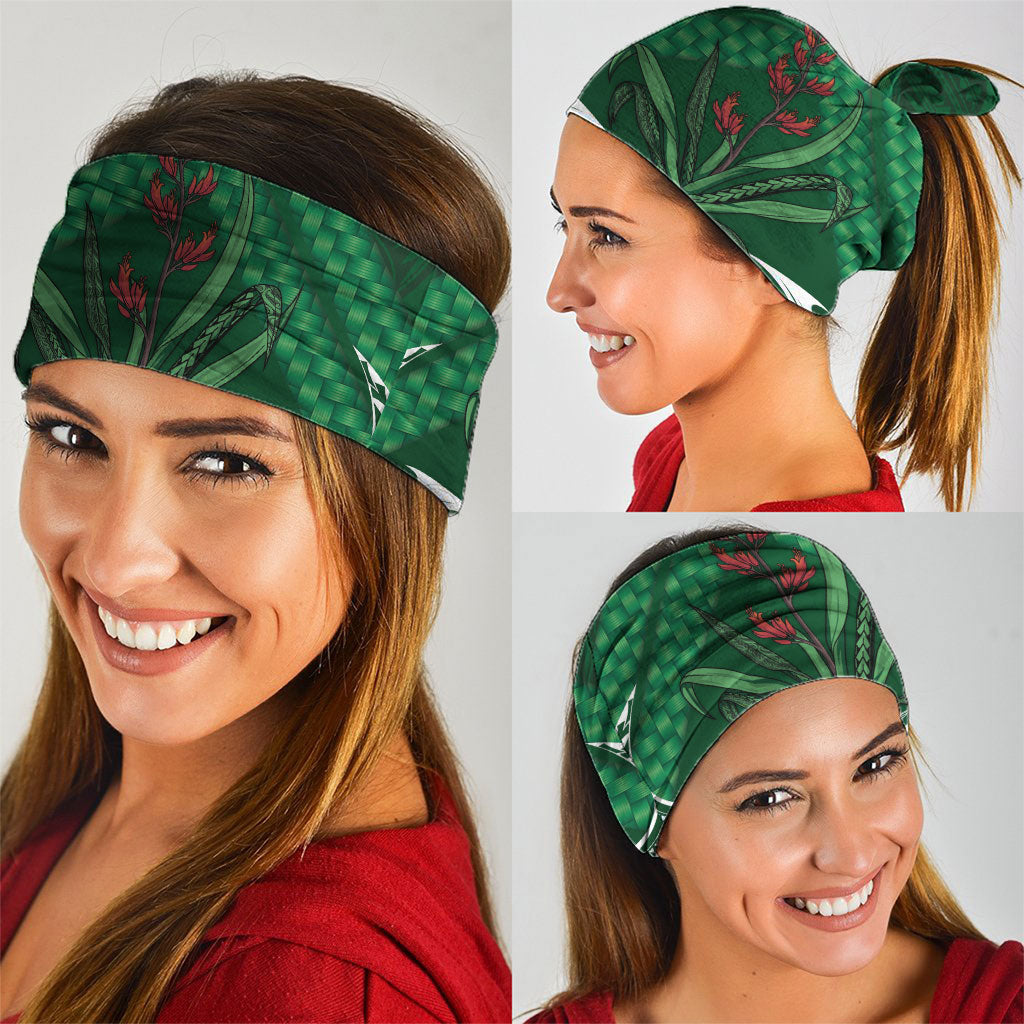 Rongoa Maori New Zealand Harakeke Neck Gaiter NZ Weaving Pattern Green LT14 - Polynesian Pride