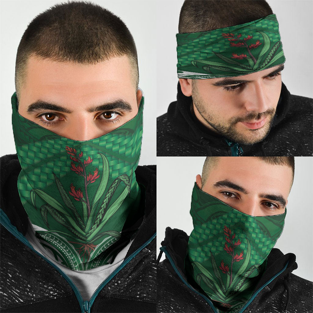 Rongoa Maori New Zealand Harakeke Neck Gaiter NZ Weaving Pattern Green LT14 - Polynesian Pride