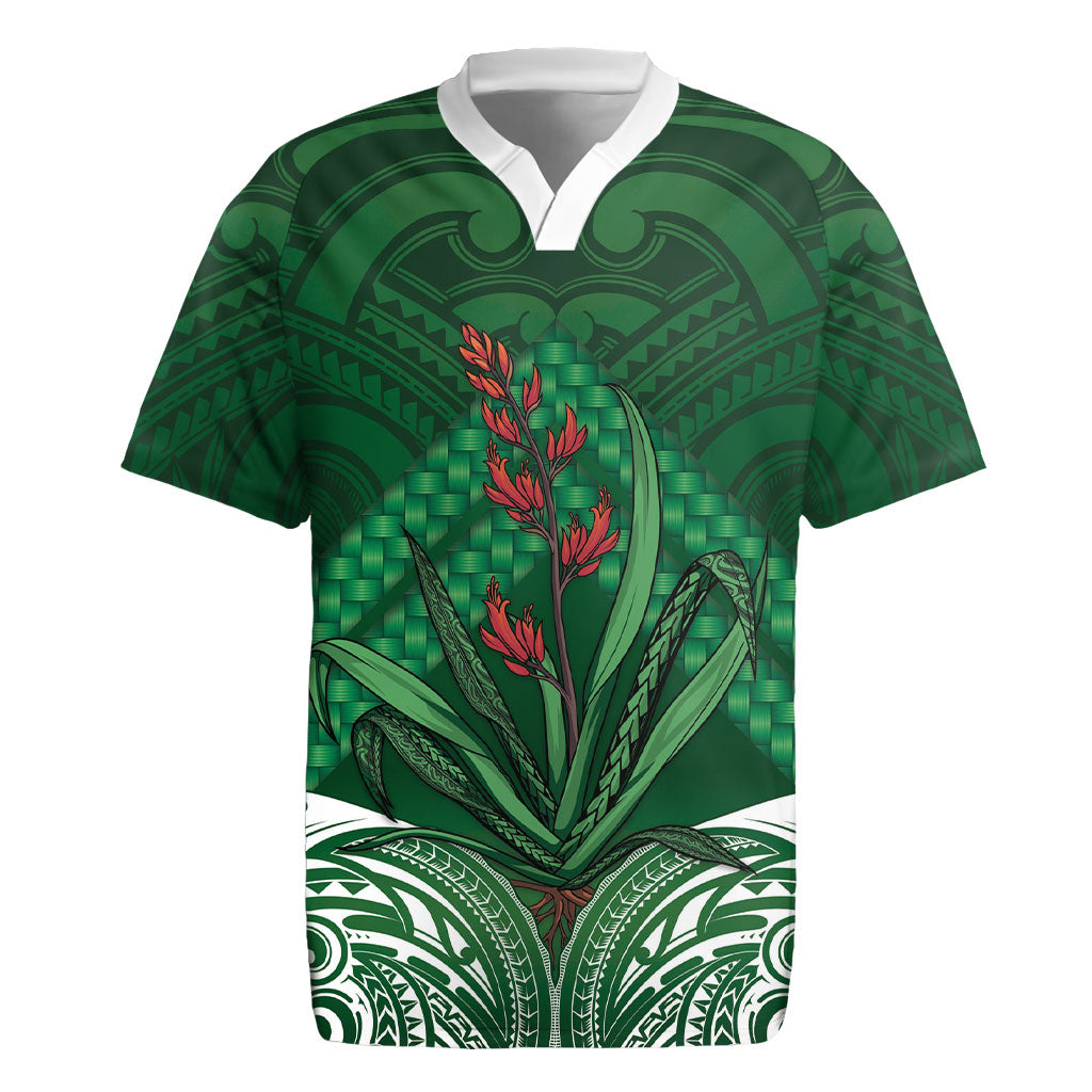 Rongoa Maori New Zealand Harakeke Rugby Jersey NZ Weaving Pattern Green LT14 Green - Polynesian Pride