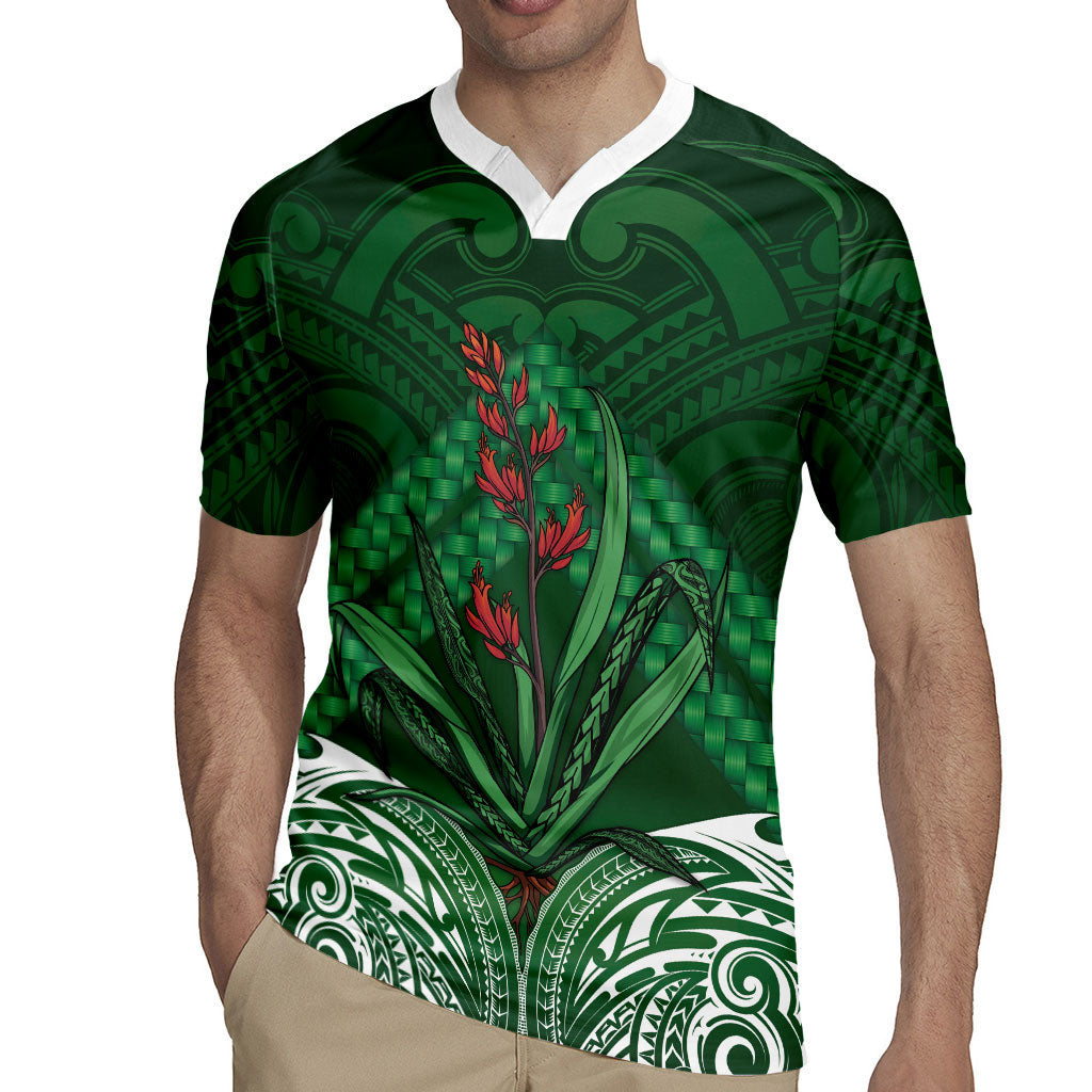 Rongoa Maori New Zealand Harakeke Rugby Jersey NZ Weaving Pattern Green LT14 - Polynesian Pride