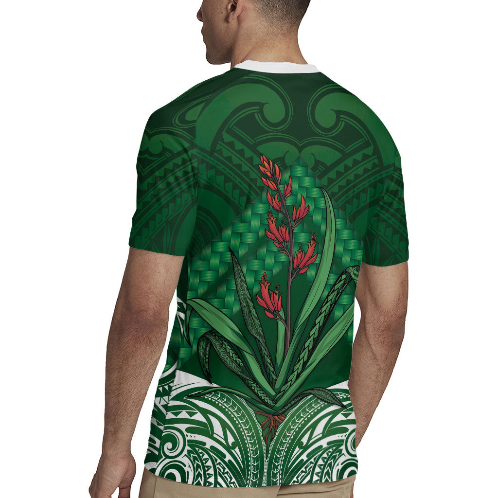 Rongoa Maori New Zealand Harakeke Rugby Jersey NZ Weaving Pattern Green LT14 - Polynesian Pride