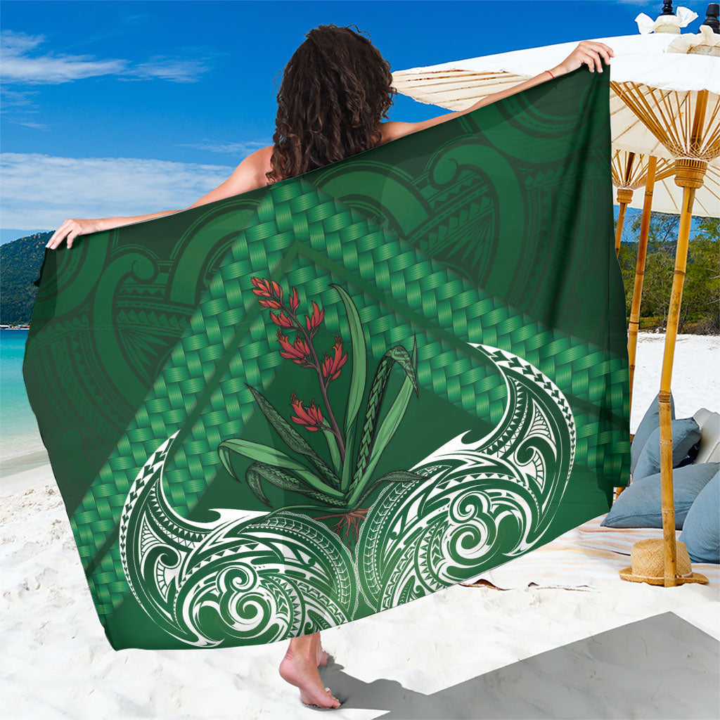 Rongoa Maori New Zealand Harakeke Sarong NZ Weaving Pattern Green LT14 One Size 44 x 66 inches Green - Polynesian Pride