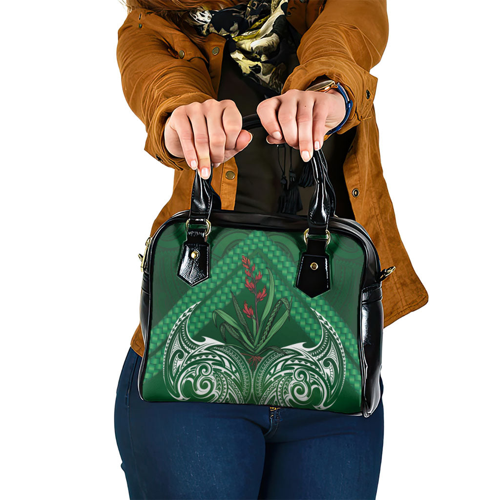 Rongoa Maori New Zealand Harakeke Shoulder Handbag NZ Weaving Pattern Green LT14 One Size Green - Polynesian Pride