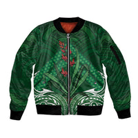 Rongoa Maori New Zealand Harakeke Sleeve Zip Bomber Jacket NZ Weaving Pattern Green LT14 Unisex Green - Polynesian Pride