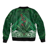 Rongoa Maori New Zealand Harakeke Sleeve Zip Bomber Jacket NZ Weaving Pattern Green LT14 - Polynesian Pride