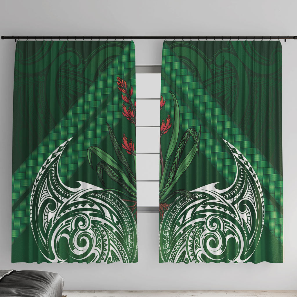 Rongoa Maori New Zealand Harakeke Window Curtain NZ Weaving Pattern Green LT14 With Hooks Green - Polynesian Pride
