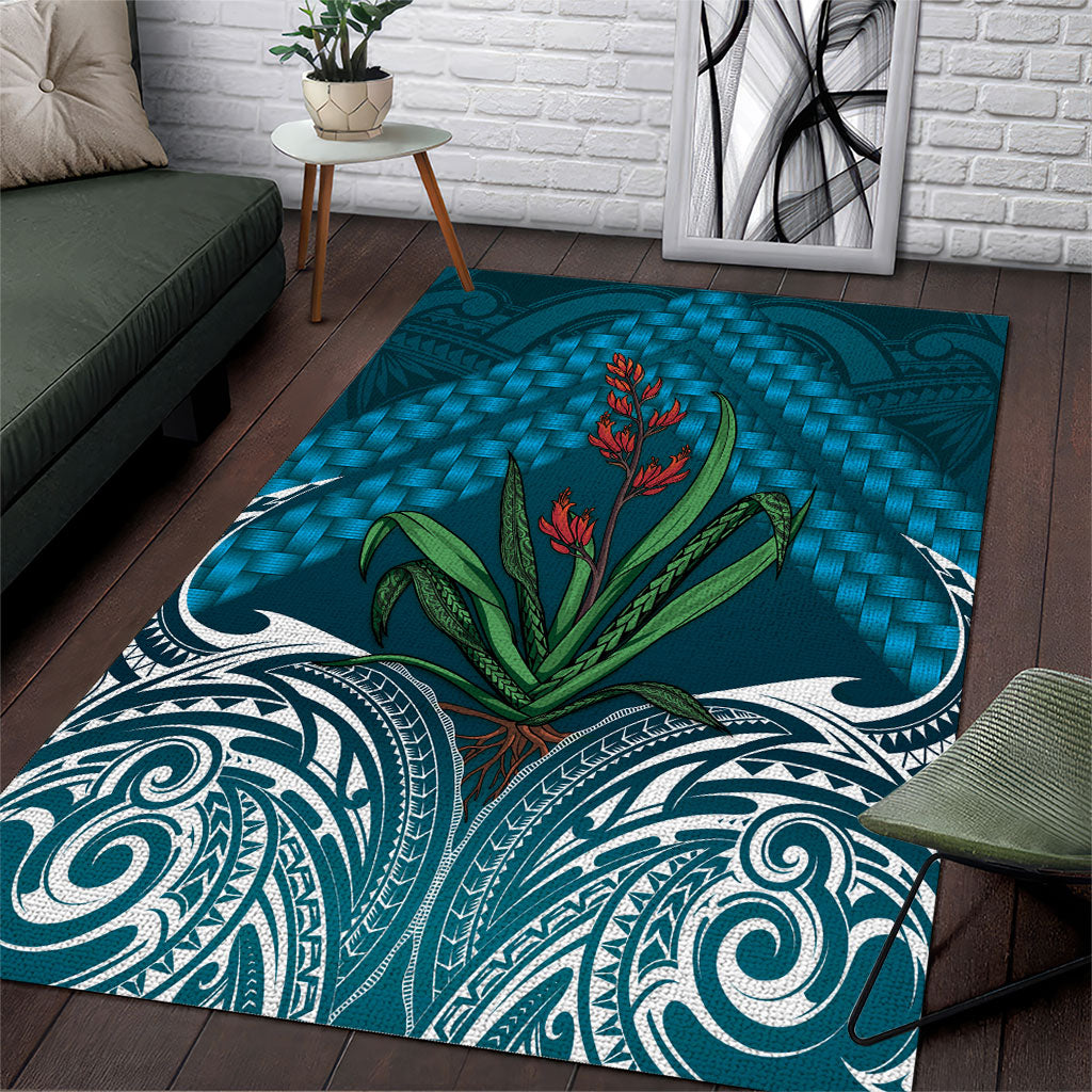 Rongoa Maori New Zealand Harakeke Area Rug NZ Weaving Pattern Dark Teal LT14 Dark Teal - Polynesian Pride