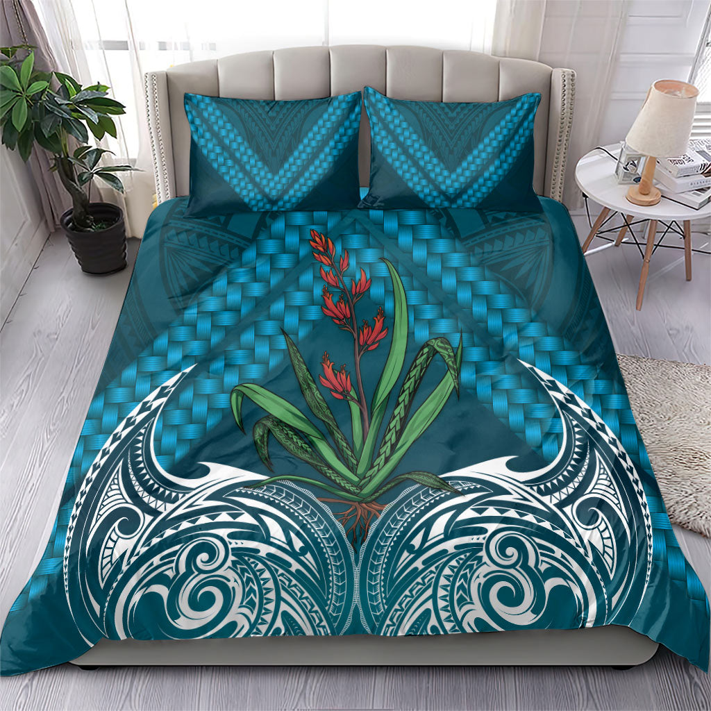 Rongoa Maori New Zealand Harakeke Bedding Set NZ Weaving Pattern Dark Teal LT14 - Polynesian Pride