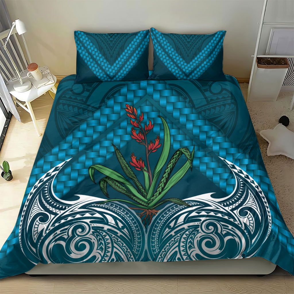 Rongoa Maori New Zealand Harakeke Bedding Set NZ Weaving Pattern Dark Teal LT14 - Polynesian Pride
