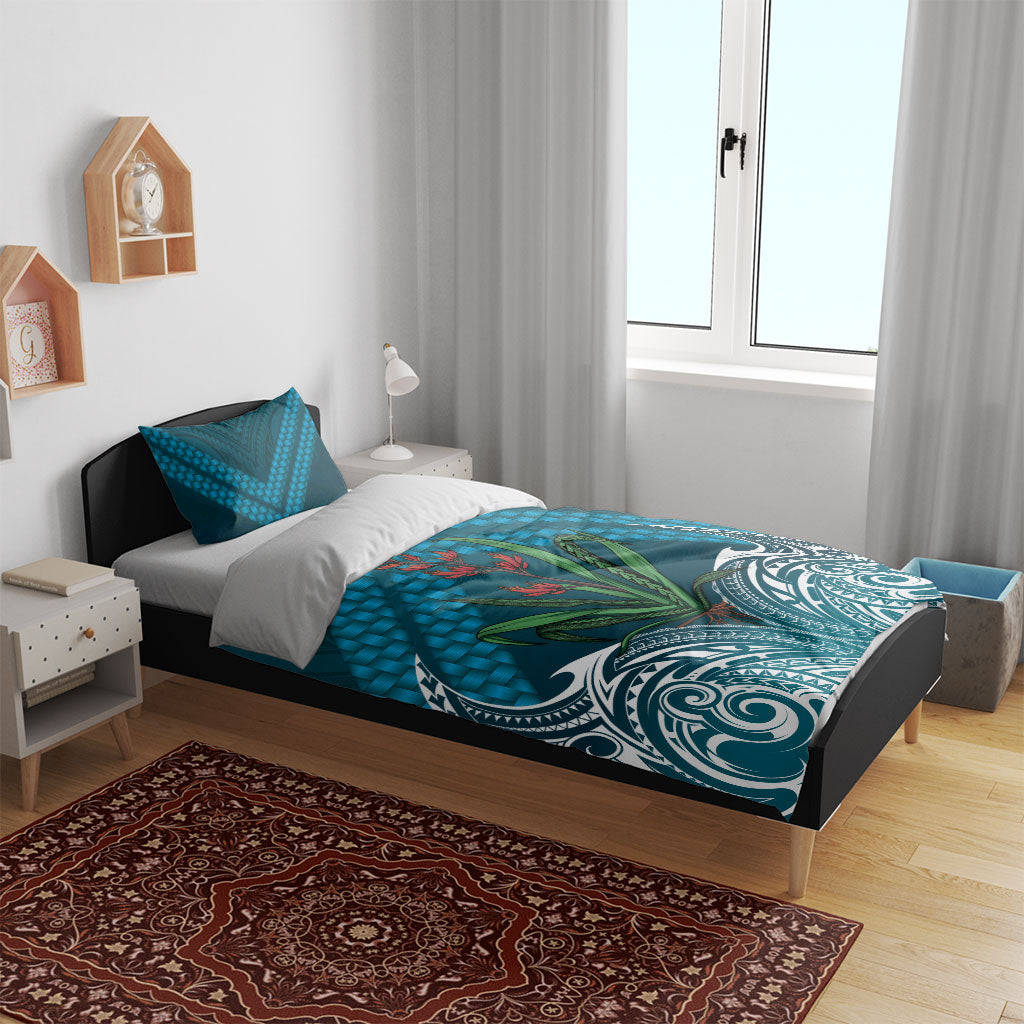 Rongoa Maori New Zealand Harakeke Bedding Set NZ Weaving Pattern Dark Teal LT14 - Polynesian Pride