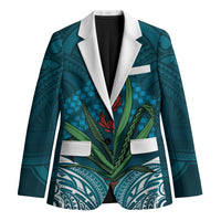 Rongoa Maori New Zealand Harakeke Blazer NZ Weaving Pattern Dark Teal LT14 Unisex Dark Teal - Polynesian Pride