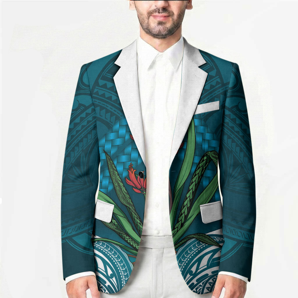 Rongoa Maori New Zealand Harakeke Blazer NZ Weaving Pattern Dark Teal LT14 - Polynesian Pride