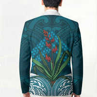 Rongoa Maori New Zealand Harakeke Blazer NZ Weaving Pattern Dark Teal LT14 - Polynesian Pride