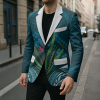 Rongoa Maori New Zealand Harakeke Blazer NZ Weaving Pattern Dark Teal LT14 - Polynesian Pride