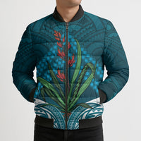 Rongoa Maori New Zealand Harakeke Bomber Puffer Jacket NZ Weaving Pattern Dark Teal LT14 - Polynesian Pride