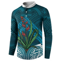 Rongoa Maori New Zealand Harakeke Button Sweatshirt NZ Weaving Pattern Dark Teal LT14 - Polynesian Pride