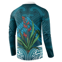 Rongoa Maori New Zealand Harakeke Button Sweatshirt NZ Weaving Pattern Dark Teal LT14 - Polynesian Pride