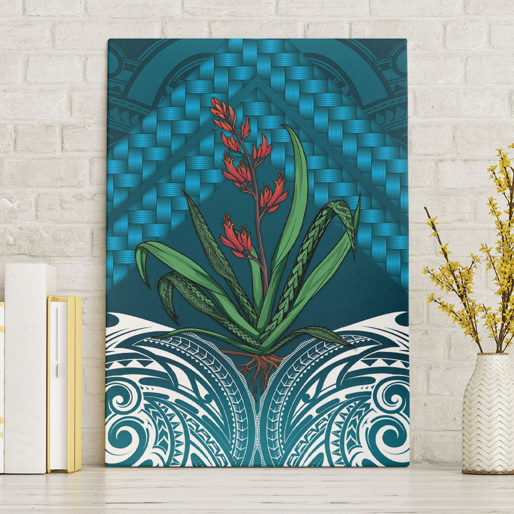 Rongoa Maori New Zealand Harakeke Canvas Wall Art NZ Weaving Pattern Dark Teal LT14 Without Frame Dark Teal - Polynesian Pride