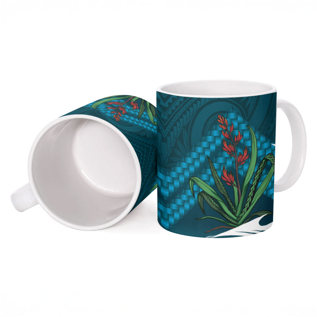 Rongoa Maori New Zealand Harakeke Ceramic Mug NZ Weaving Pattern Dark Teal LT14 - Polynesian Pride