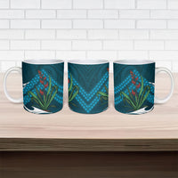 Rongoa Maori New Zealand Harakeke Ceramic Mug NZ Weaving Pattern Dark Teal LT14 - Polynesian Pride